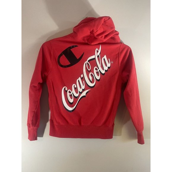 Champion Hoodie Mens Medium Red Reverse Weave Coca Cola Sweatshirt Adult **‎ - Picture 2 of 9